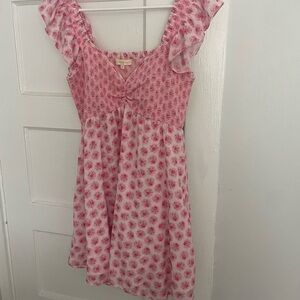 LoveShackFancy Pink and White Smocked Ruffled Sundress